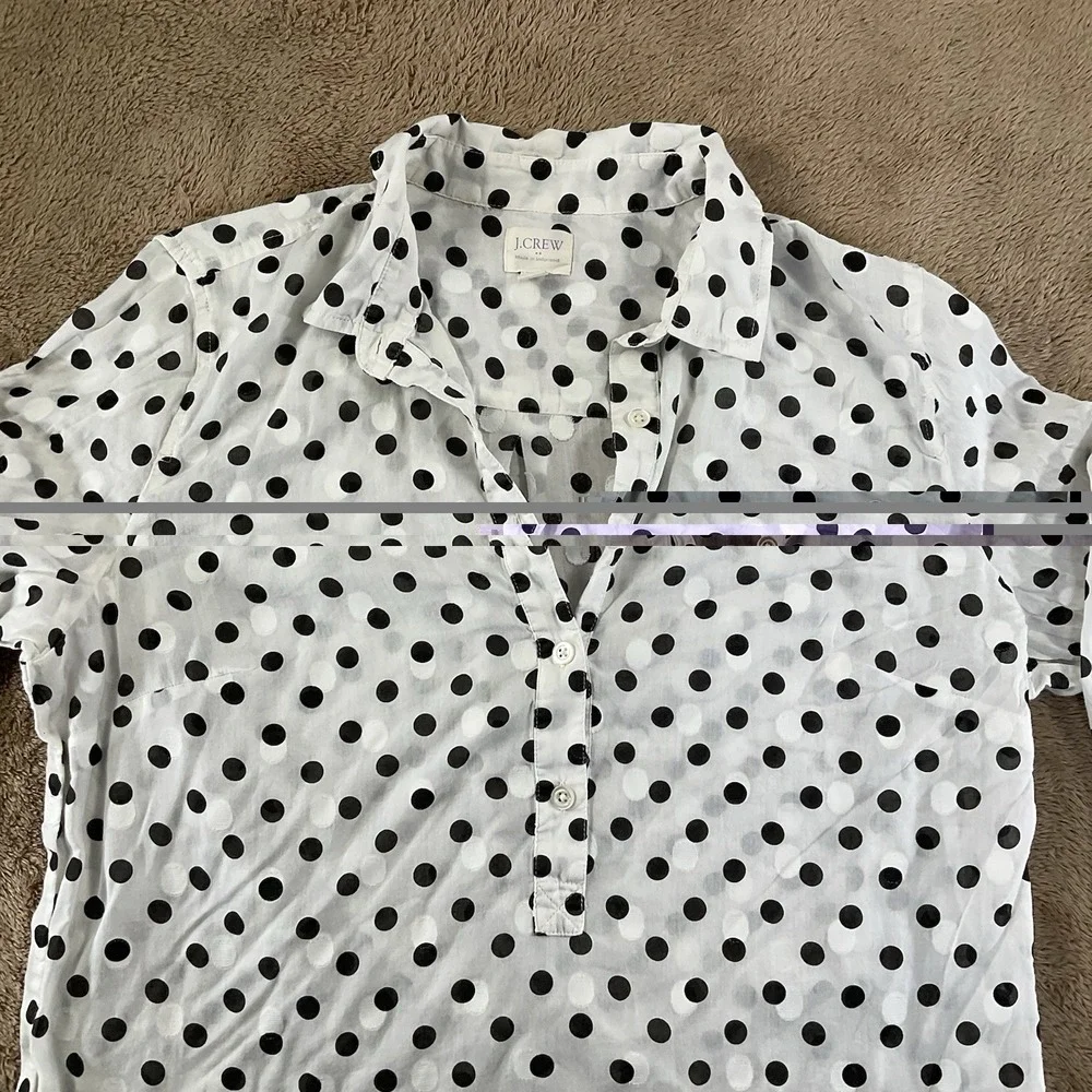 J. Crew Womens Polka Dot Popover Shirt Black White Cotton Long Sleeve Size L 267
